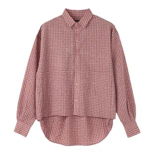 roaringwild a arch 咆哮野兽泡泡纱折叠不对称下摆长袖衬衫透气