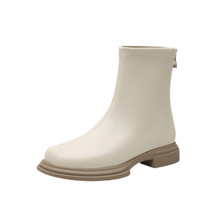 大东马丁靴女秋冬加绒2026新款小踝靴方头瘦瘦靴白色靴子法式短靴