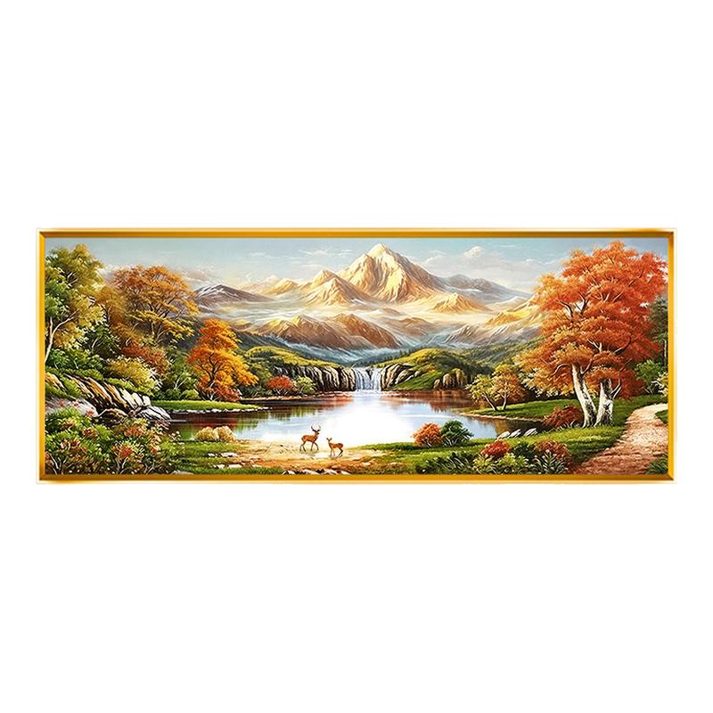 现代油画风格山水满绣十字绣2025新款线绣自己手工客厅横版大气绣