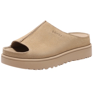 森达勃肯鞋半拖外海边度假拖鞋女鞋26夏新款厚底增高休闲凉拖鞋