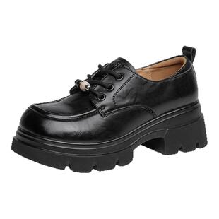 戈美其商场同款黑色乐福鞋女2025新款英伦风厚底小皮鞋高跟女鞋子