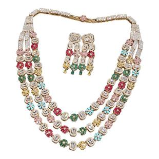 UBEIDO奢华彩色锆石项链耳环套装多层多巴胺花朵高贵闪亮礼服首饰