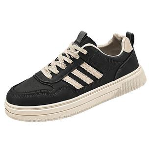 鞋子男鞋冬季男士黑色皮面工作休闲鞋轻便软底复古低帮运动平板鞋