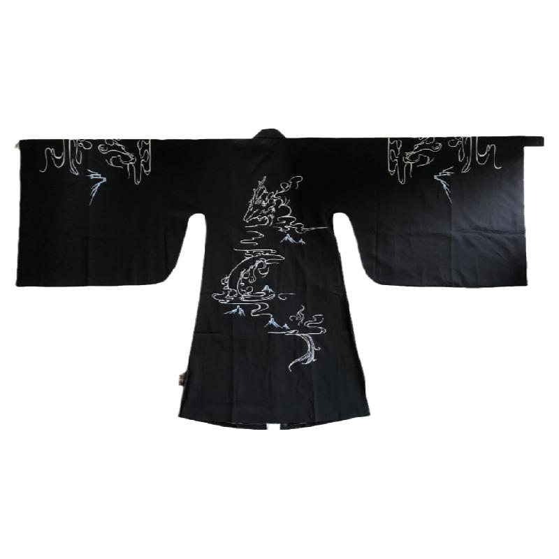 初笙原创汉服 苍云覆海 龙纹绣花 男款黑色披风大氅 春秋汉服现货