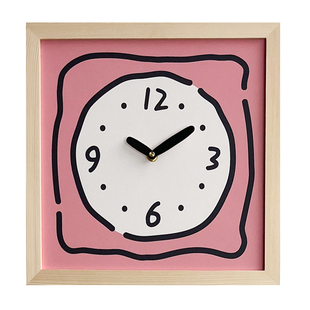 日式实木方形挂钟卡通艺术静音时钟座钟免打孔原木风装饰可爱钟表
