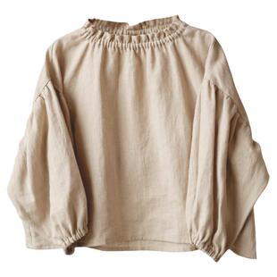 MCAO森系童装女宝宝亚麻衬衫灯笼袖春装女童T恤上衣宽松棉麻套装