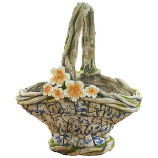 欧式手绘复古仿青花仿陶瓷手提花盆别墅花园园艺户外阳台绿苔花篮