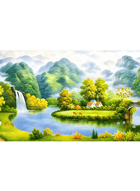 新中式山水装饰画客厅背景墙定制