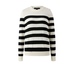 【100%绵羊毛】PRICH时尚黑白条纹针织衫冬季新款休闲毛衣女