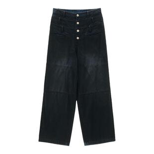 MAMC秋季新款三裤腰美式复古牛仔裤宽松显瘦直筒阔腿裤休闲裤子