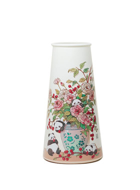 新品漫艳插画师熊猫花瓶文创家居摆件玻璃花器生日礼物高级感插花