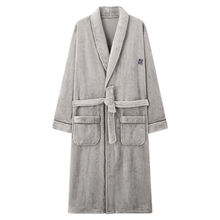 芬腾可安男士睡袍男款冬季珊瑚绒加厚浴袍浅灰睡衣秋冬款2025新款