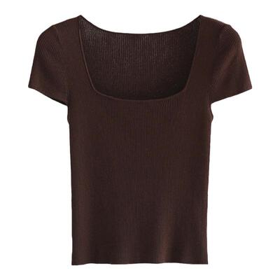 ROCO2026夏装新款 法式大方领莱赛尔清凉感包袖针织上衣短款T恤