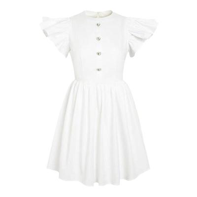 荷叶边心型纽扣连衣裙白色
