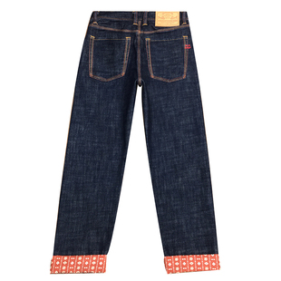 红边布赤耳丹宁牛仔裤男款原色普洗蓝色修身小脚原牛九分裤秋冬款