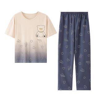 亲子睡衣短袖夏季一家三口纯棉薄款卡通母女春秋家庭套装家居服