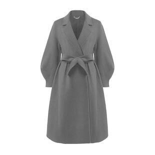 sdeer圣迪奥女装小香风西装领收腰毛呢长款大衣S234Z1801