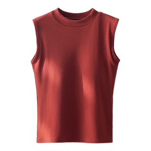 保暖内衣背心双面绒罗纹立领宽肩带冬女带胸垫文胸罩杯一体打底衫