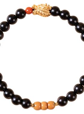 紫光檀手串银镀龙头算盘珠手链