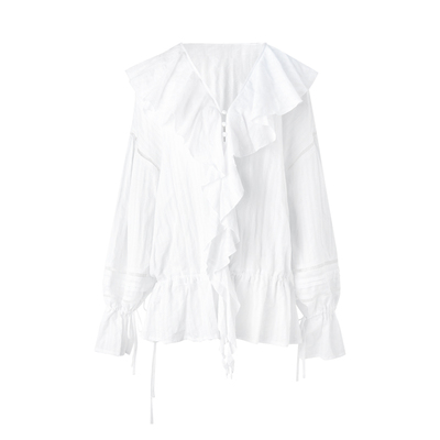 ourhourV领荷叶边镂空抽绳衬衫