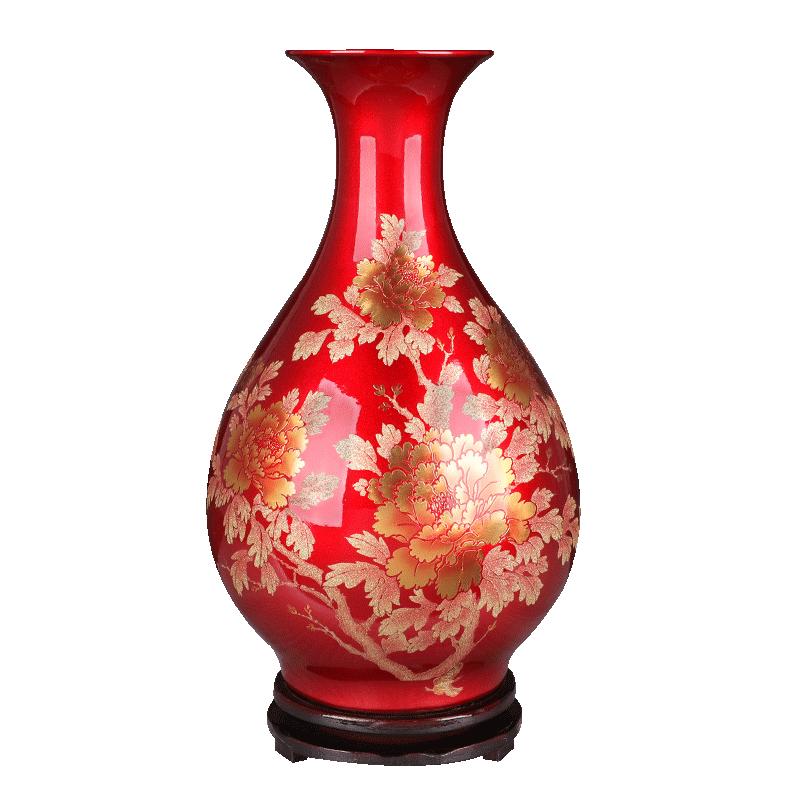 水晶釉陶瓷器落地花瓶中国红色