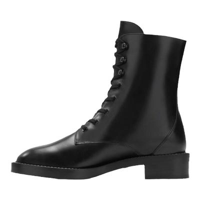 SW秋冬圆头系带马丁靴女粗跟短靴