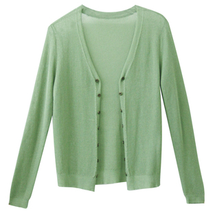 【7折出清】绿色针织衫短款开衫女春新款长袖防晒衫上衣女空调衫