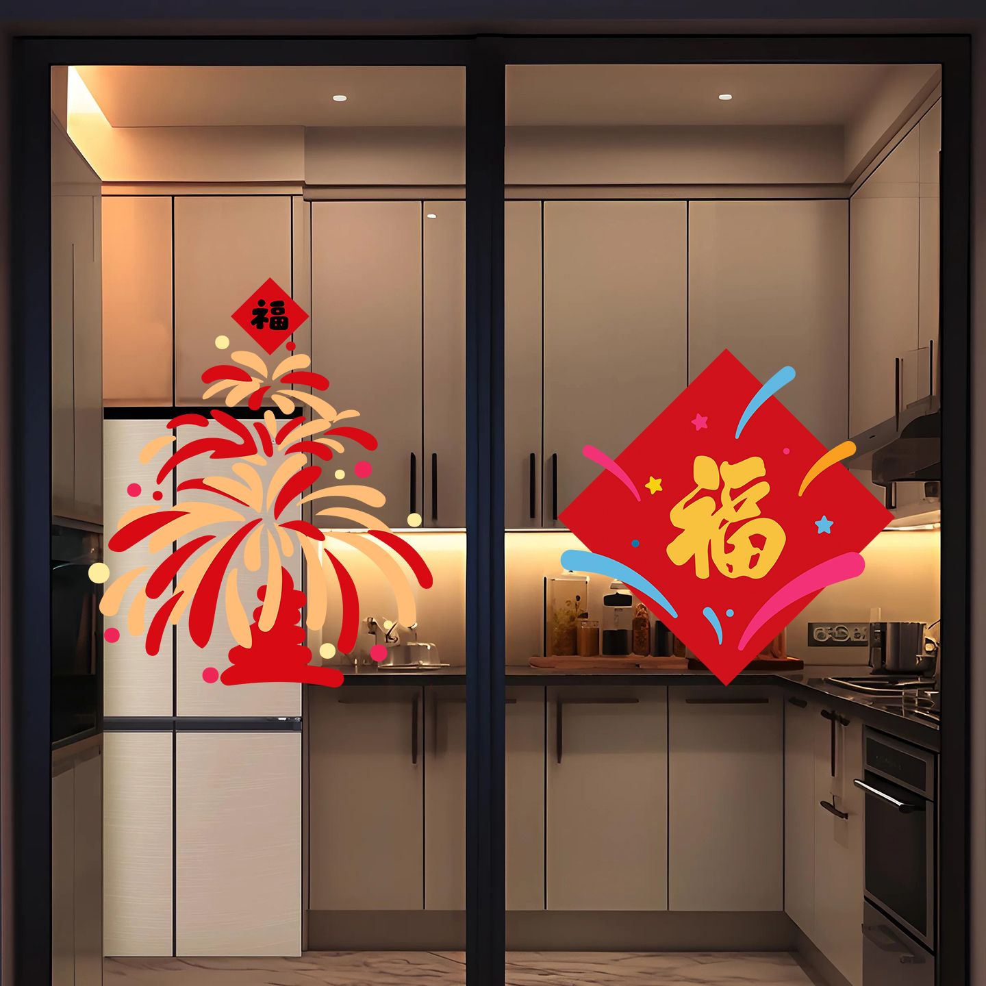 乔迁之喜布置装饰窗花厨房玻璃门贴纸新年乔迁新居入宅用品静电贴
