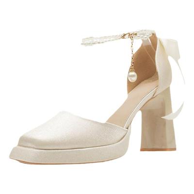 新款粗跟方头法式玛丽珍单鞋女