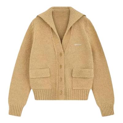 赵露思同款米黄色海军领毛衣外套女秋冬新款宽松慵懒针织开衫上衣