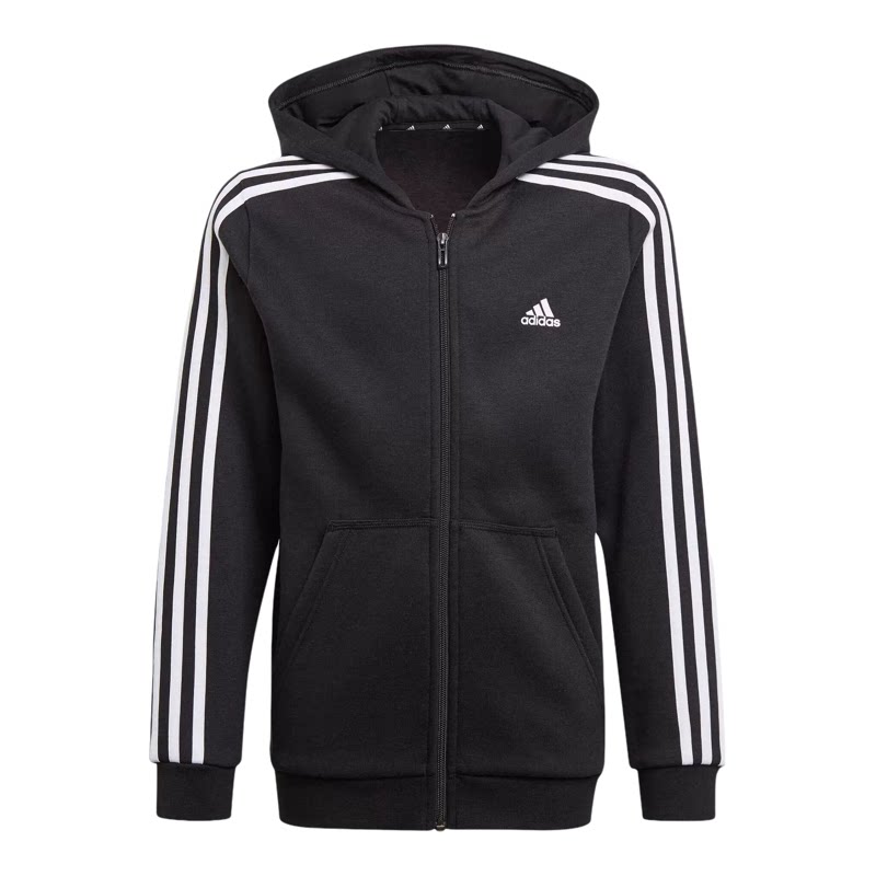 Adidas阿迪达斯正品童装休闲男女通用针织连帽运动拉链外套GQ8900