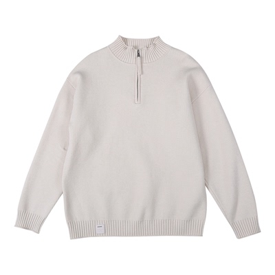 合体风格半拉链纯色立领针织衫