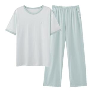 浪莎睡衣女款夏季莫代尔冰丝凉感短袖长裤学生纯色大码家居服套装