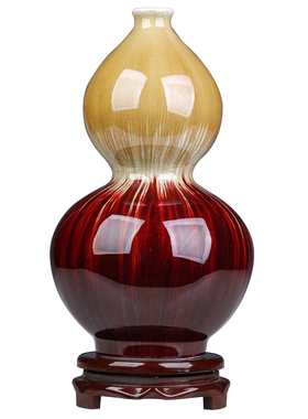 新中式手工郎红瓷器葫芦花瓶摆件