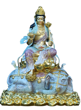 纯铜文殊普贤菩萨佛像摆件