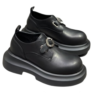 IDO2025新款今年流行爆款女鞋秋款帅气英伦风一脚蹬小皮鞋厚底鞋