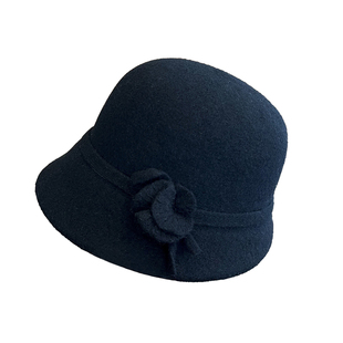 羊毛呢渔夫帽女秋冬季时尚保暖花朵礼帽高级感显脸小优雅气质盆帽