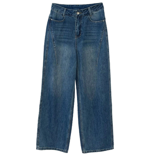 高腰显瘦工装弯刀牛仔裤女秋冬2025新款宽松直筒阔腿裤香蕉镰刀裤