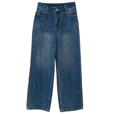 高腰显瘦工装弯刀牛仔裤女秋冬