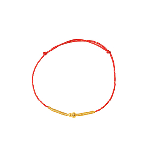 18K金亮面小葫芦编织款红绳款手链 可调节 女款简约K金手绳饰品