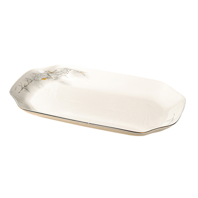釉上彩描金轻奢陶瓷方形鱼盘金边裂纹家用餐具套装轻奢雅致餐具
