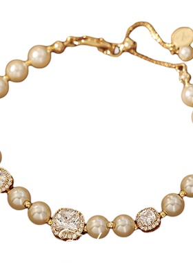 古婷微镶方糖锆石珍珠手链高级感