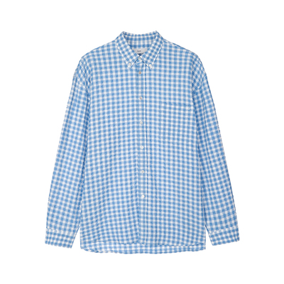 Dunst春季新品中性宽松版型清凉宽松蓝色格纹衬衫UDSH5A105