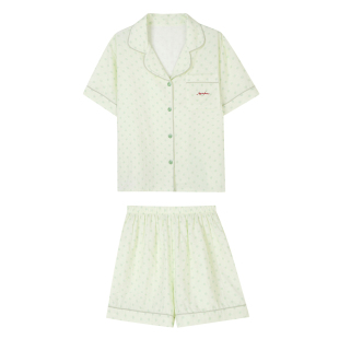 馨帮帮Homedress 小清新绿波点短袖睡衣女夏季宽松休闲套装家居服