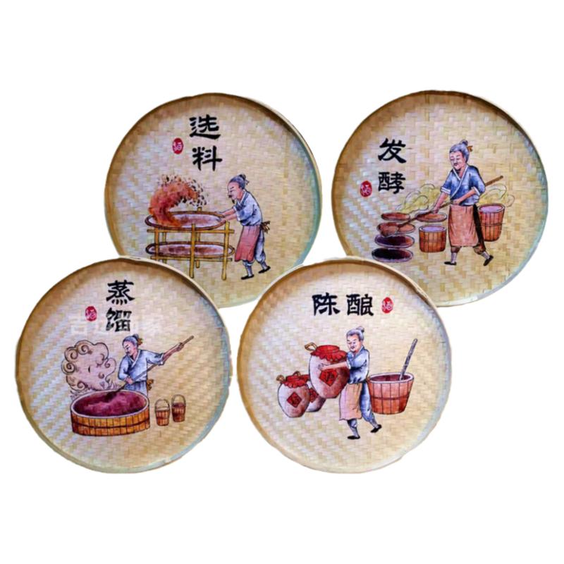 手绘画圆簸箕画竹编工艺田园风格农耕文化竹筐画乡村振兴挂画装饰