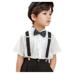 儿童白色衬衫短袖短裤男童西裤套装韩版男宝褶皱衬衣夏季表演礼服