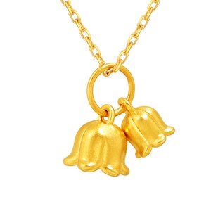 亚一足金铃兰花挂坠女黄金5D吊坠可爱简约灵动时尚百搭送礼