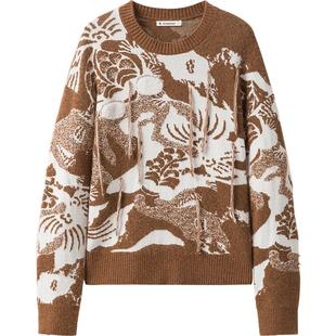 播商场同款新年红色圆领针织衫女24秋冬新款提花毛衣BDR4SD3859