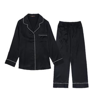 杭州天然16姆米真丝结婚情侣睡衣女100桑蚕丝长袖丝绸家居服套装