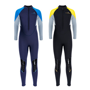 儿童泳衣抗氯荧光亮色男童女童橙色防晒长袖长裤分体泳裤海边冲浪